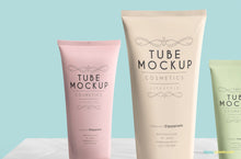 Load image into Gallery viewer, Free Tube Mockup PSD Scene With 3 Customizable Tubes
