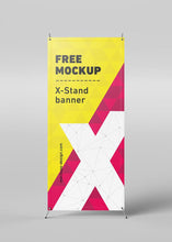 Load image into Gallery viewer, Free X-Stand Advertisement Banners Mockup 4 Views or Angles
