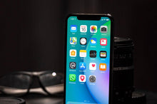 Load image into Gallery viewer, Free Standing Black iPhone X Front View Mockup
